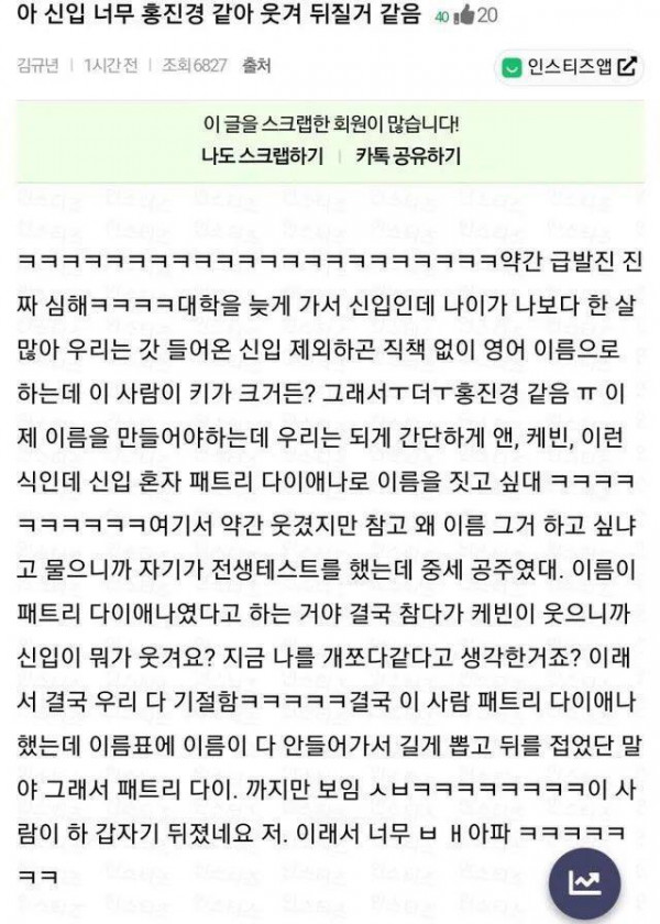 신입사원이 너무 홍진경 같다