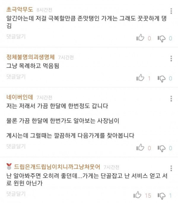 반응 갈리는 단골가게의 손님 응대